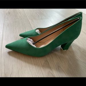 Green suede pumps